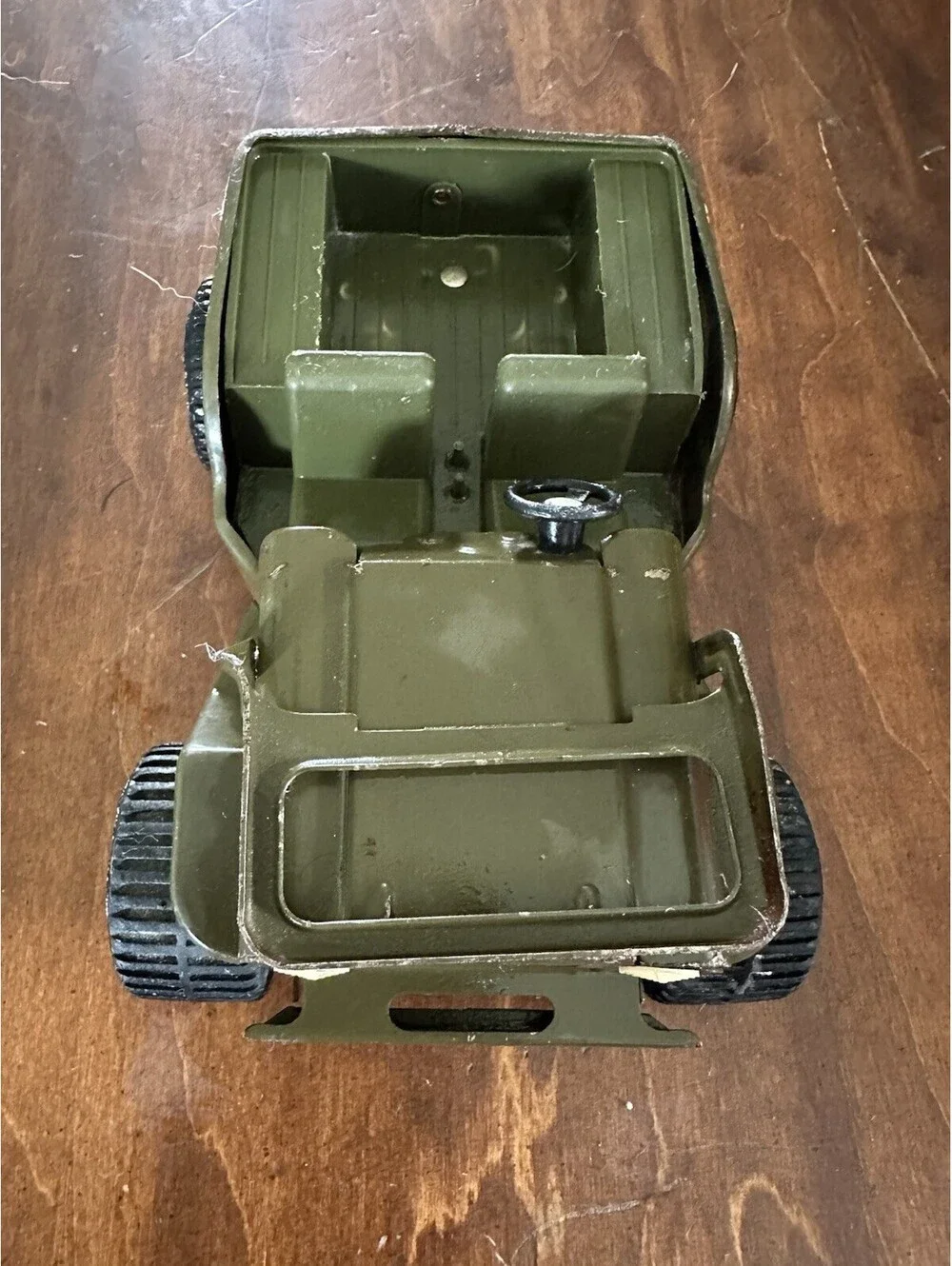 Vintage Tonka Pressed Steel Military Jeep Olive Green Toy Truck 9